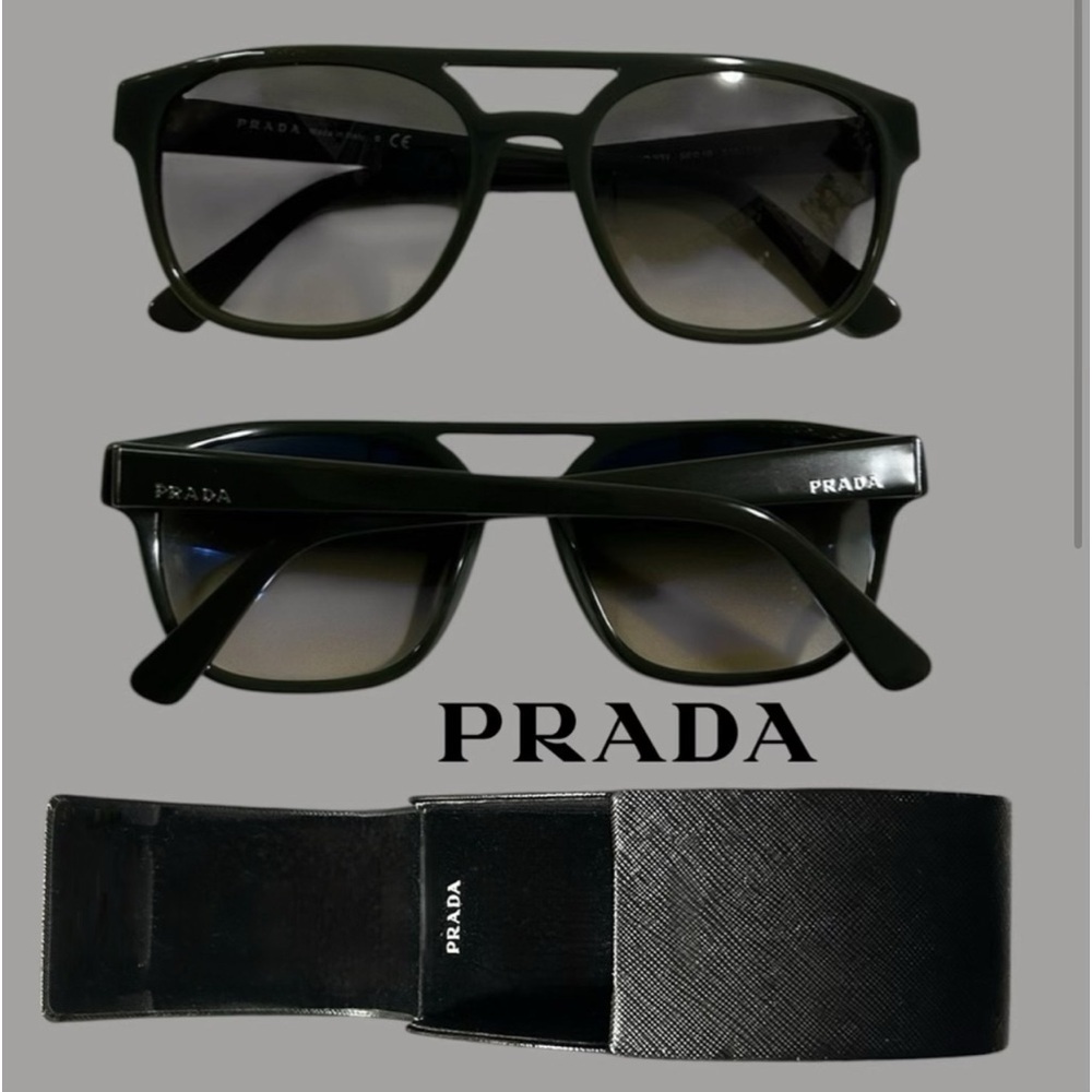 Prada Dark Green PR 23VS Polarized Heritage Square Sunglasses